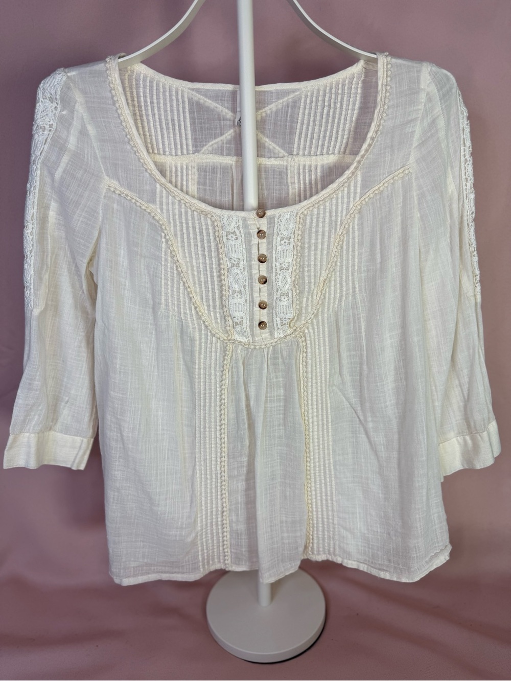 Floret for Anthropologie - NWOT 100% Cotton Lace Cream Peasant Blouse - Size 4